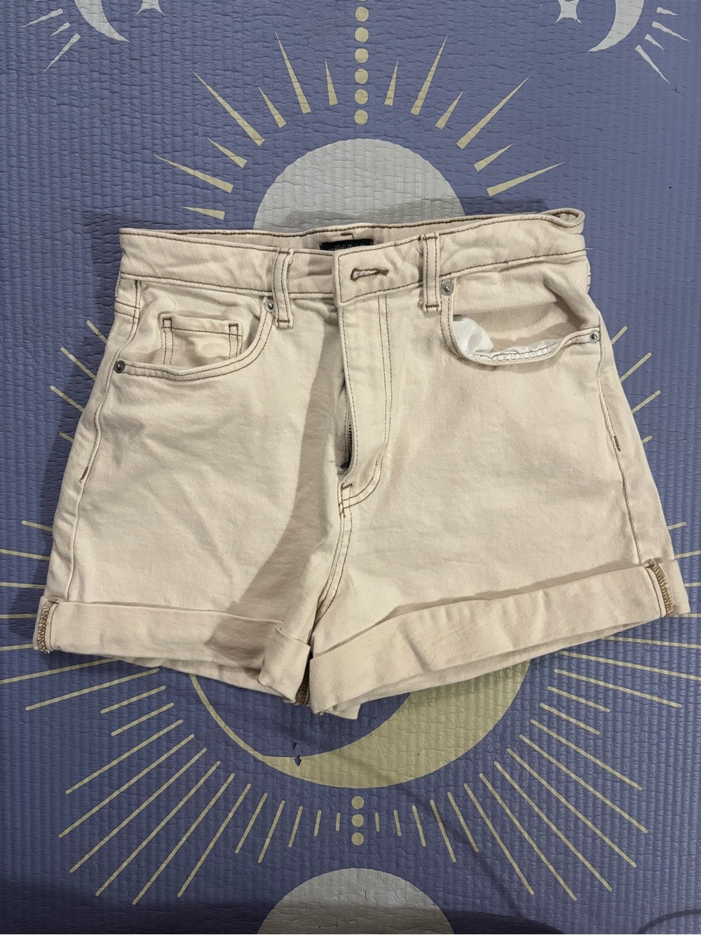 wild fable Light Beige High-Waisted Denim Shorts